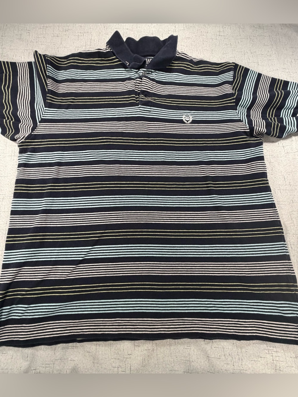 Vintage Chaps x Ralph Lauren Men's Black Striped Polo Shirt - Casual Classic